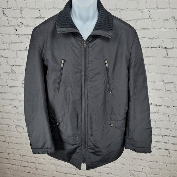 Zara Man Black Full Zip Knit Collar Lightweight Zip Pockets Jacket Size Large L - Picture 1 of 14